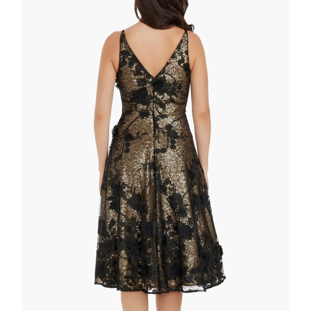 Dress the Population, Elisa Floral Sequin Fit & Flare Dress, Brushed Gold, Sz XS - Picture 3 of 8